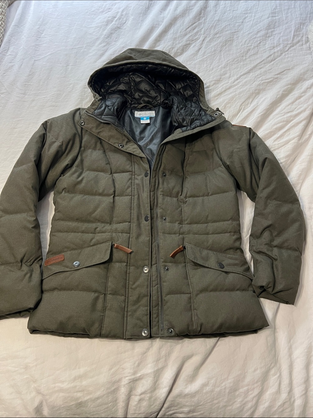 Columbia Olive Green Quilted Hooded Puffer Jacket